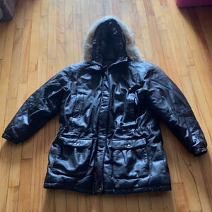 Eddie Bauer vintage Coyote fur trim leather down coat